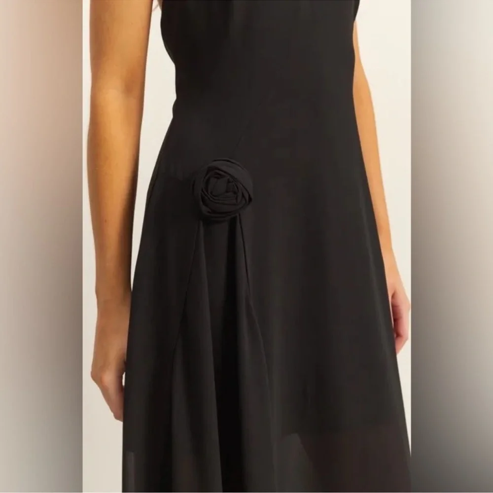 Black Halter Rosette Asymmetrical Dress - Picture 4 of 10